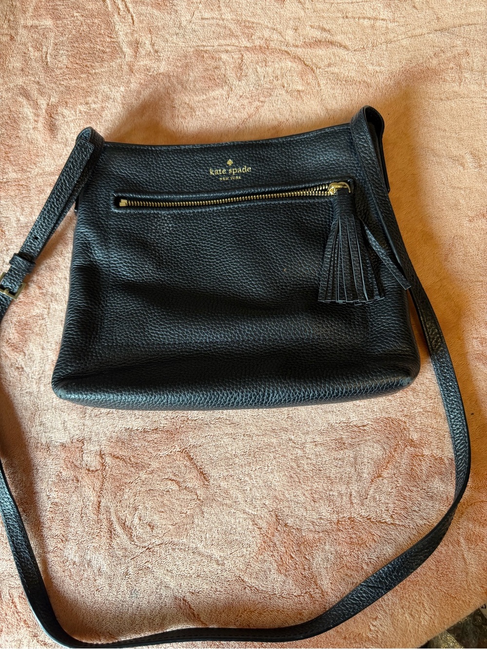 kate spade Black Pebbled Leather Tassel Crossbody